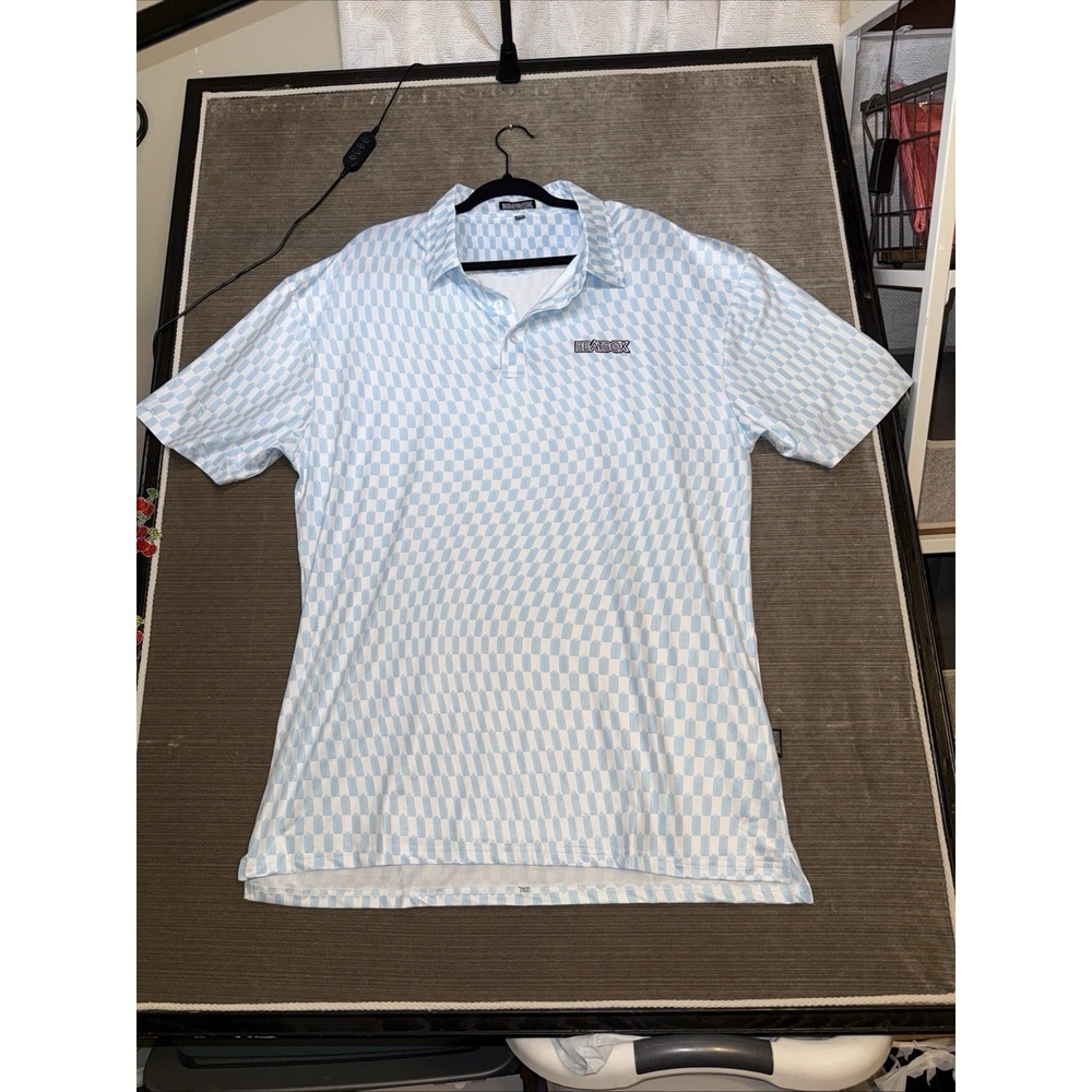 Beatbox White Light Blue Print Short Sleeve Performance Polo Shirt Mens 2XL